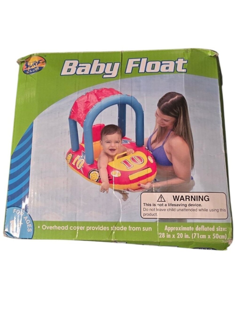 Surf Club Blue Red & Yellow Baby Float Car Overhead Sun Shade 28x20 Open Box New
